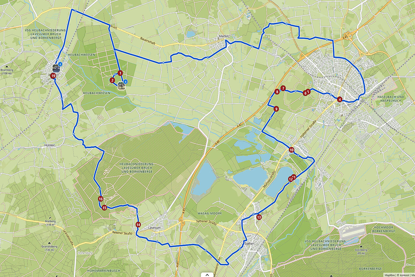 Tourkarte zur Radtour "Pferdespektakel Dülmen"